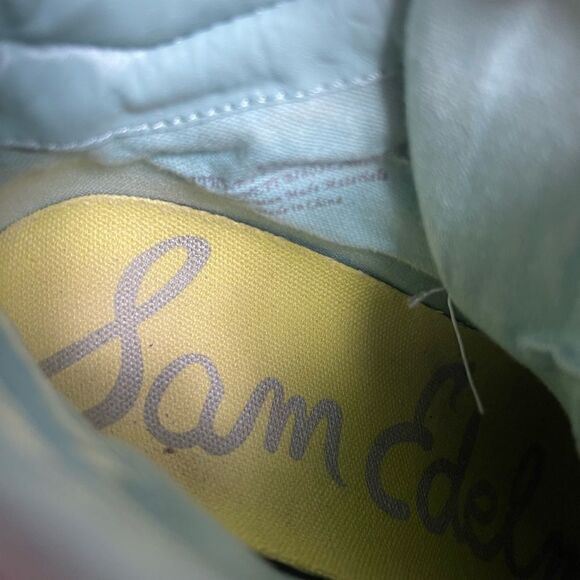 Sam Edelman leather suede gray & mint green &fabric tan lace up wedge bo… - Picture 13 of 14